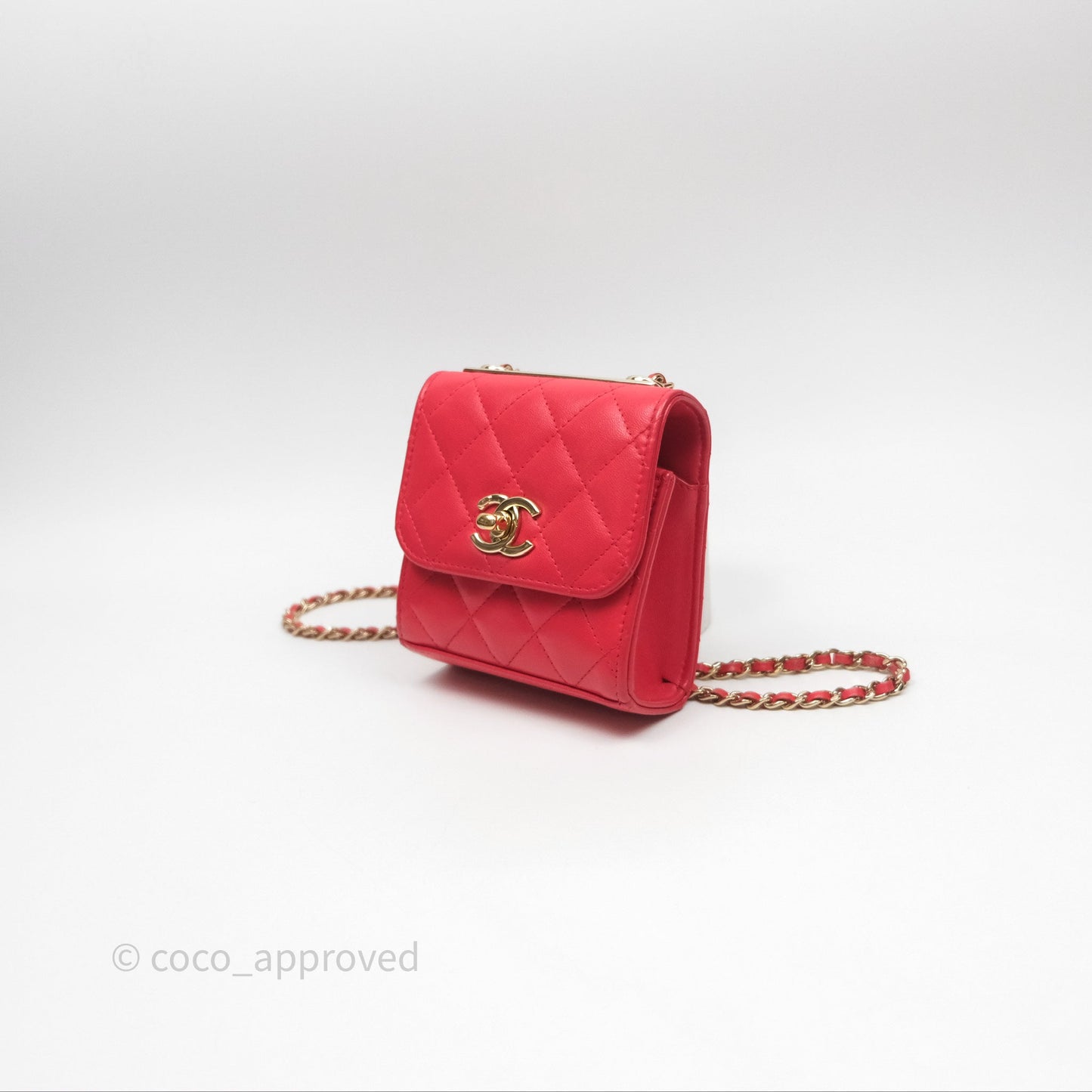 Chanel Mini Quilted Trendy CC Clutch With Chain Red Lambskin Gold Hardware