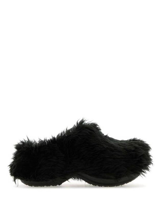 Luxury Balenciaga Fake Fur Mule Black