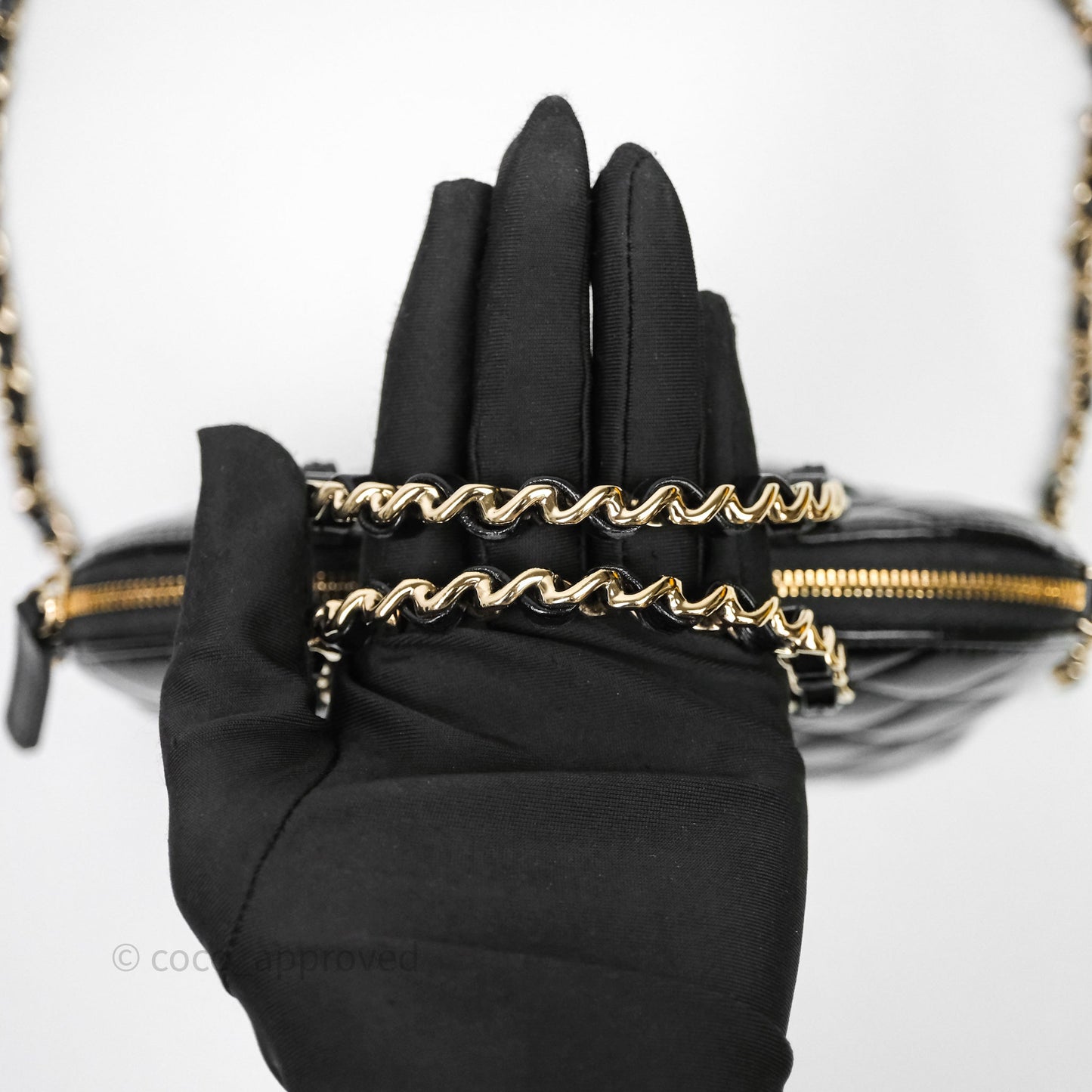 Chanel Handle Clutch with Chain Black Shiny Lambskin Gold Hardware