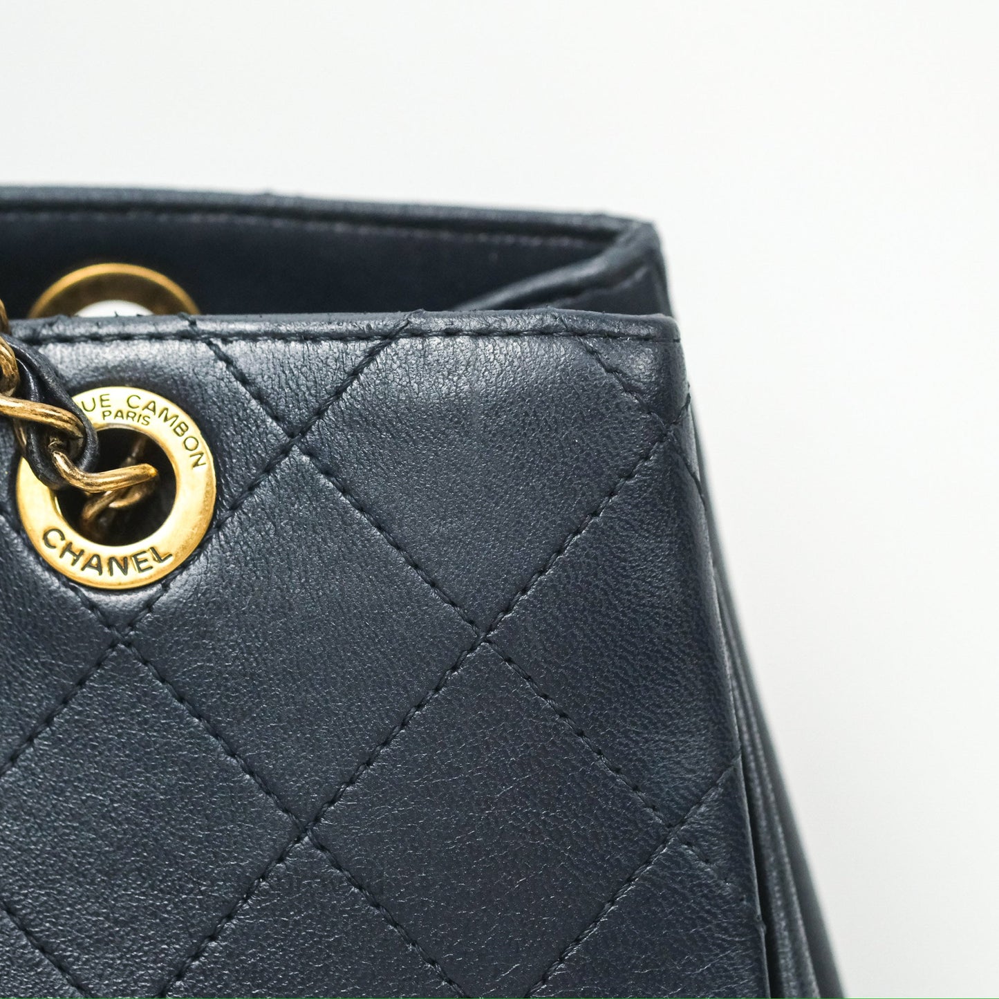 Chanel Medium Around The Corner Shopping Tote Navy Lambskin