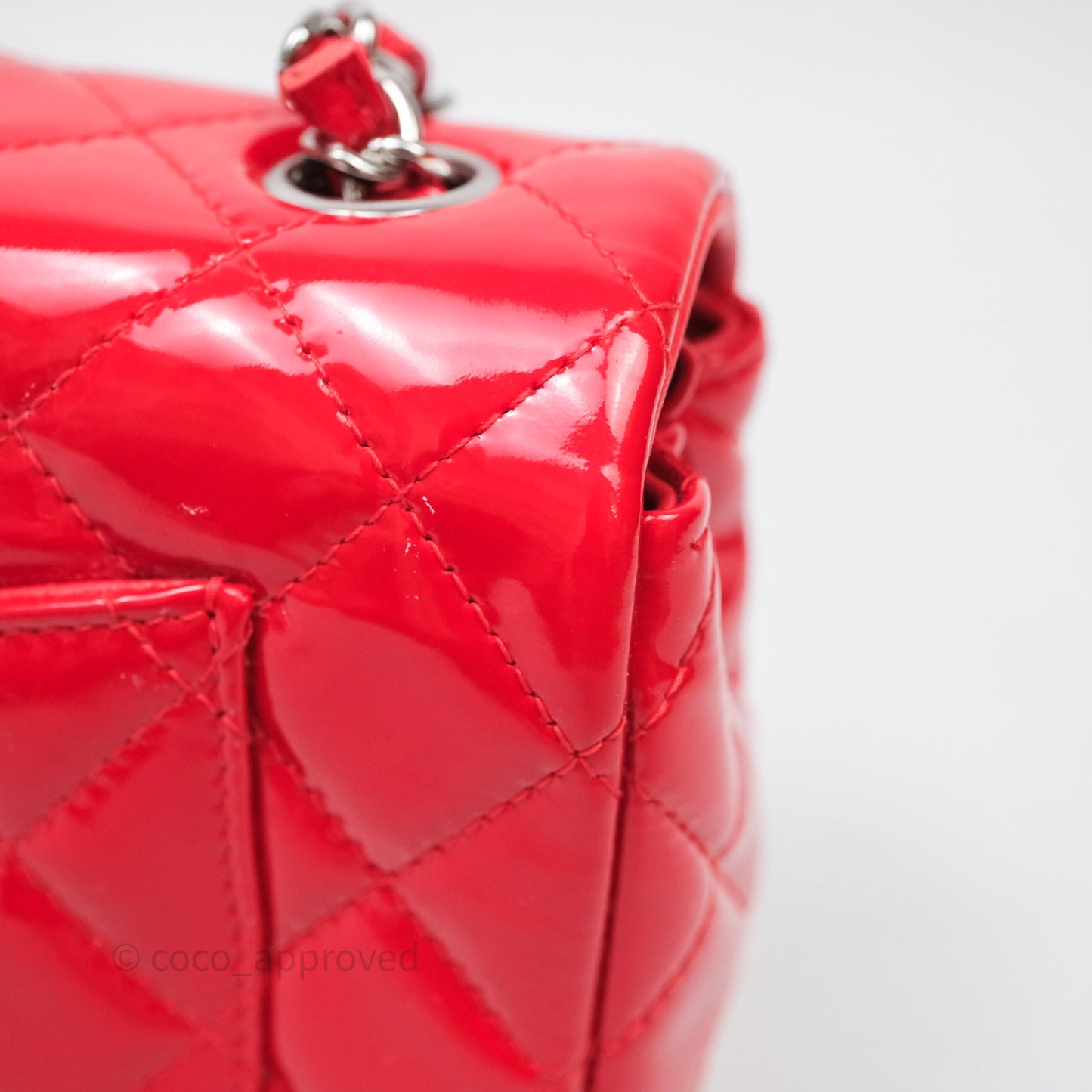 Chanel Mini Rectangular Quilted Red Patent Silver Hardware