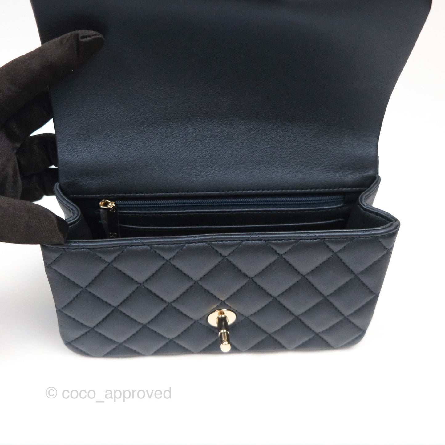 Chanel Top Handle Mini Rectangular Flap Bag Iridescent Navy Lambskin Gold Hardware