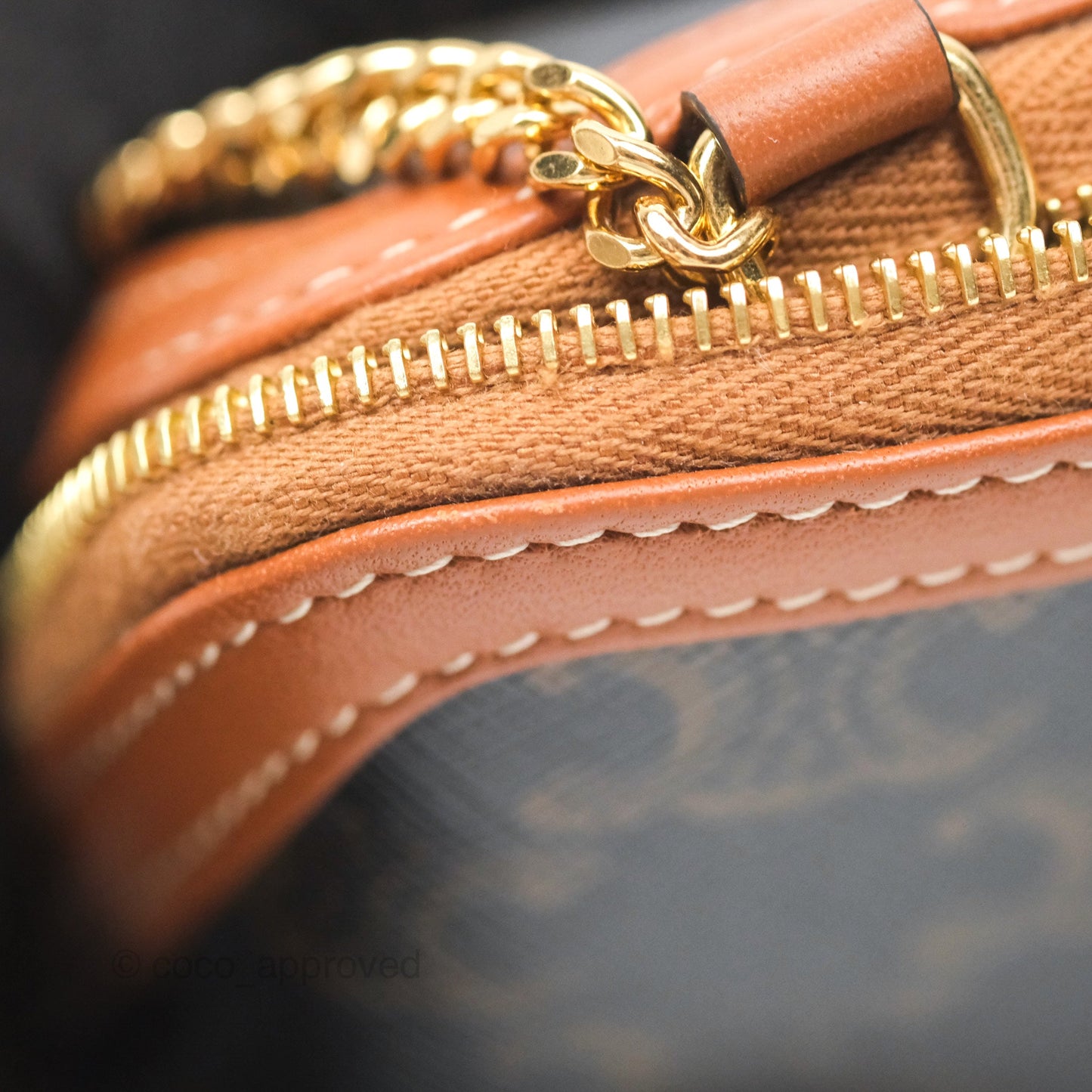 Celine Clutch With Chain Triomphe Canvas Lambskin Tan
