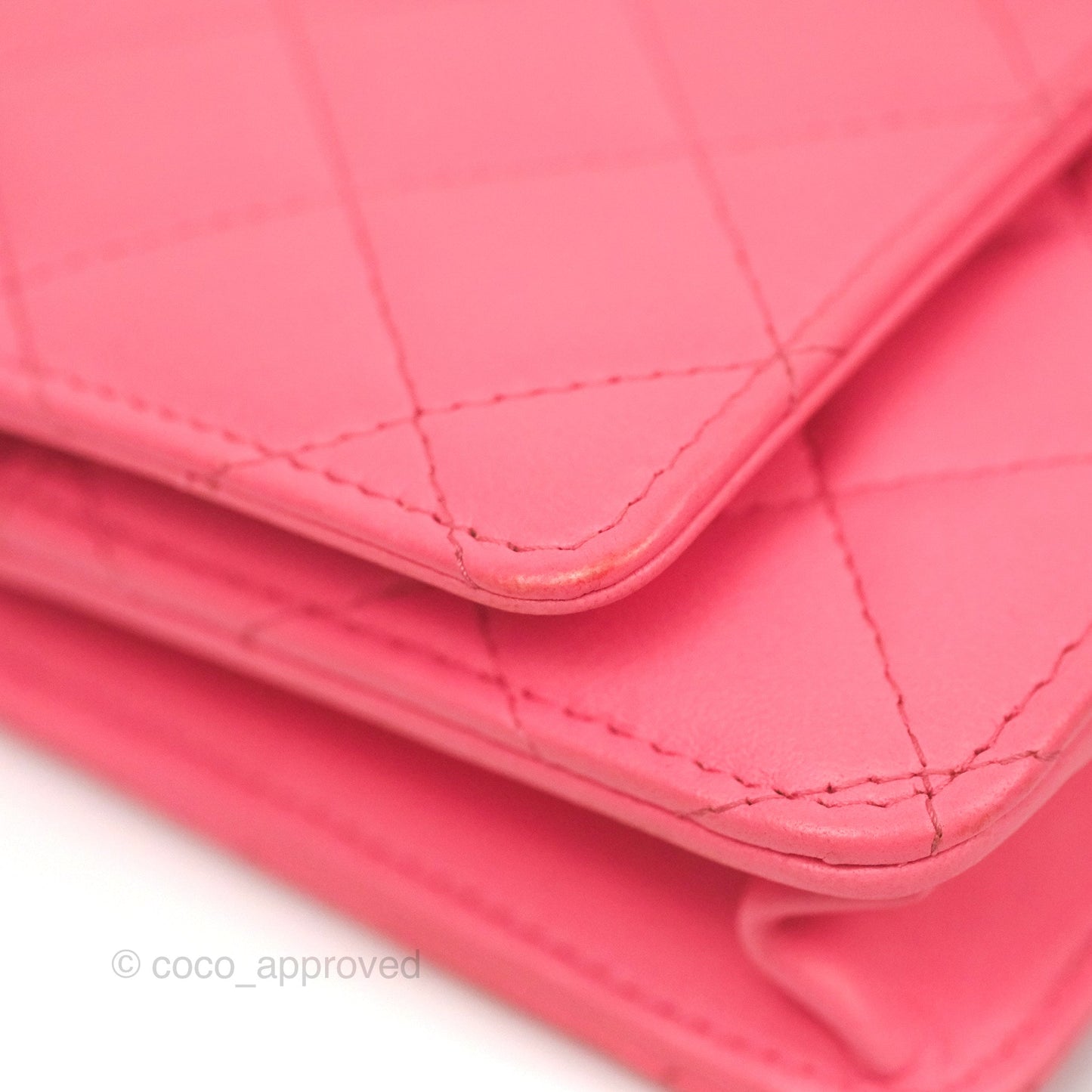 Chanel Quilted Pearl Crush Wallet on Chain WOC Pink Lambskin Aged Gold Hardware
