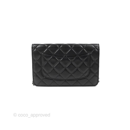 Chanel Quilted Classic Wallet On Chain WOC Black Lambskin Silver Hardware