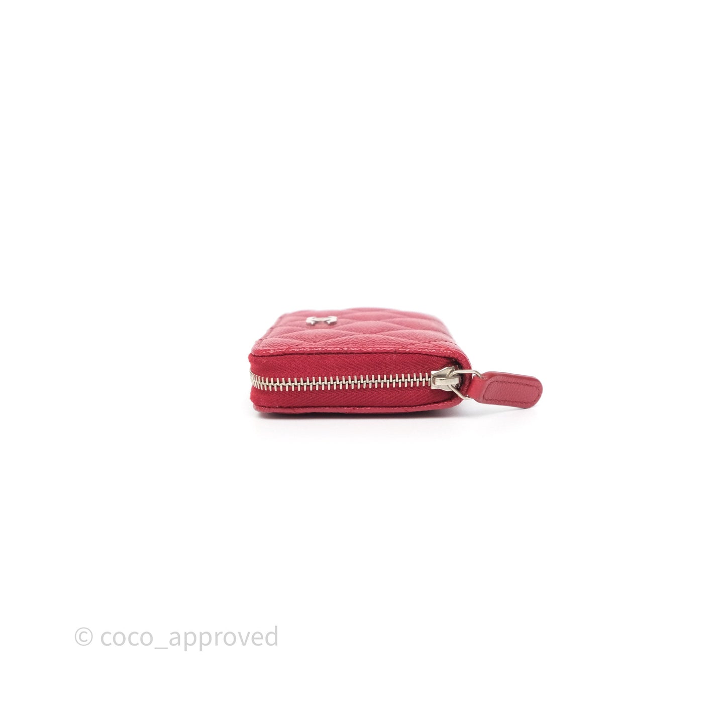 Chanel Classic Zipped Coin Purse Red Caviar Silver Hardware