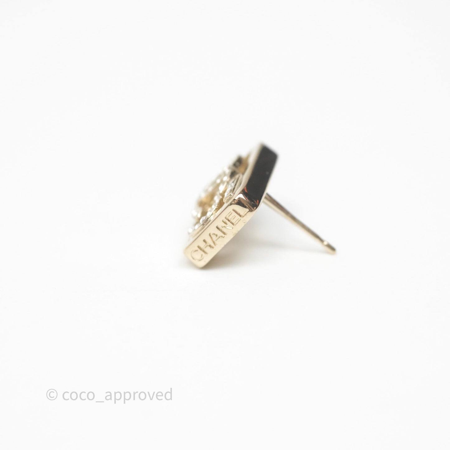 Chanel Crystal CC No.5 Earrings Gold Tone 23B