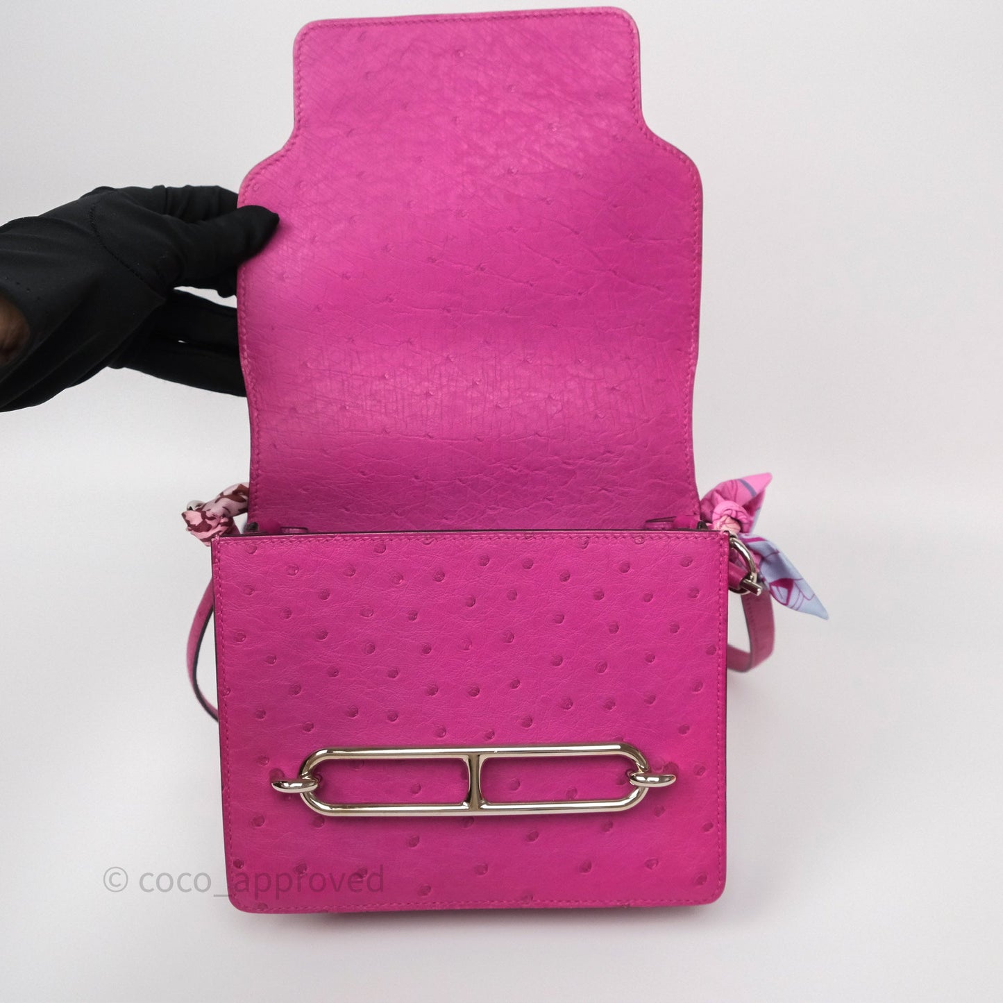 Hermès Roulis Mini 18 Rose Pourpre L3 Autruche Palladium Hardware