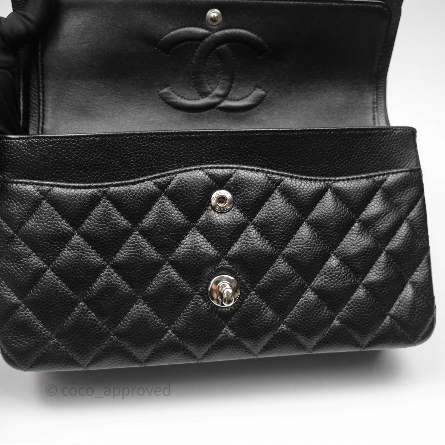 Chanel Classic M/L Medium Flap Quilted Black Caviar Silver Hardware