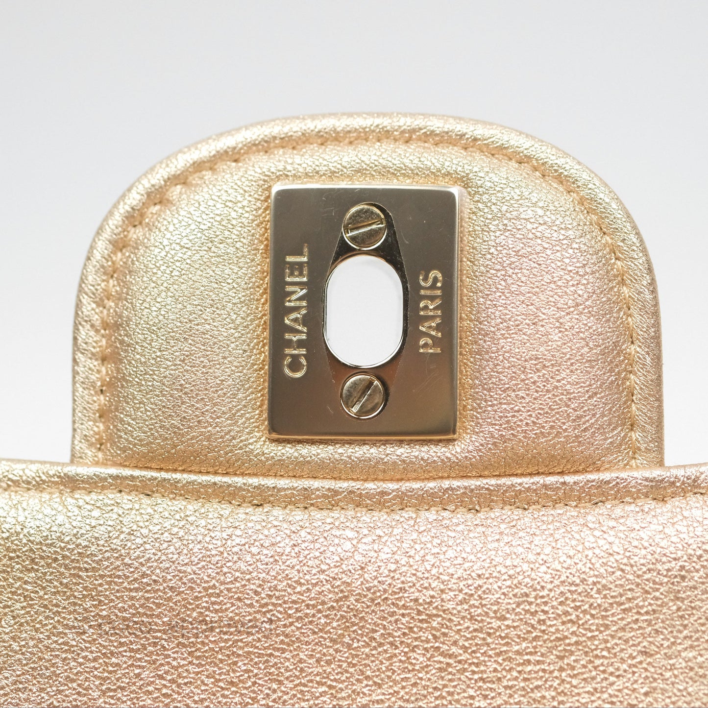 Chanel Quilted Mini Square Iridescent Gold Lambskin Gold Hardware 21P