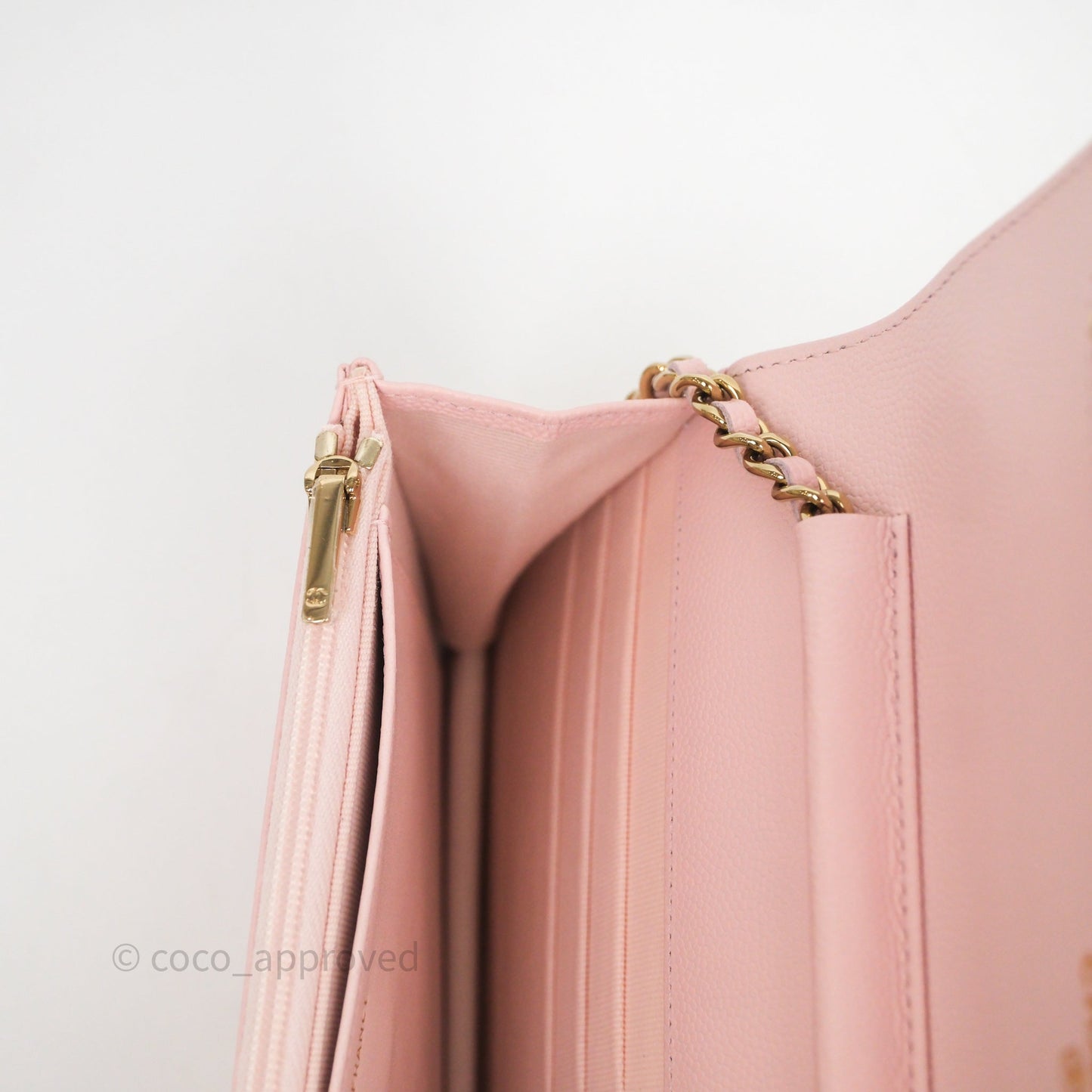 Chanel Classic Quilted Wallet on Chain WOC Light Pink Caviar Gold Hardware
