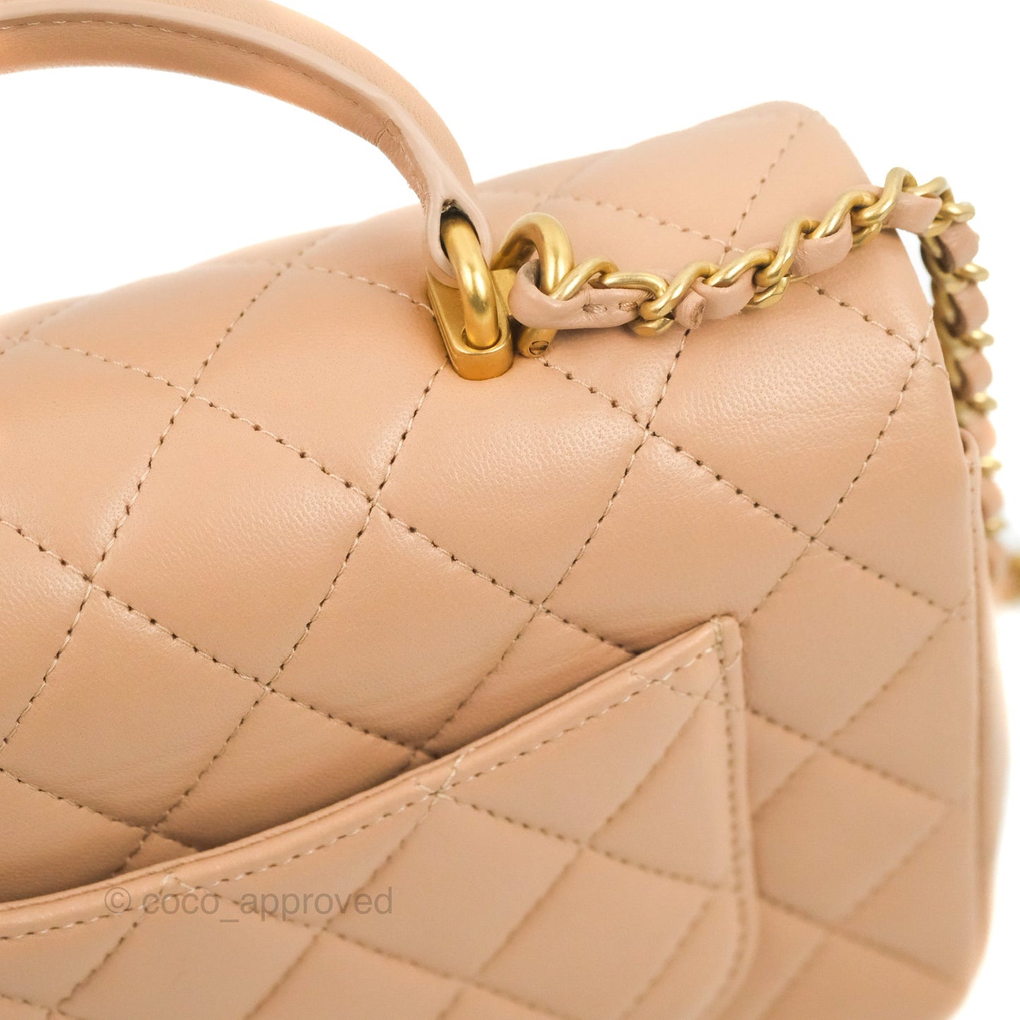 Chanel Top Handle Mini Rectangular Flap Bag Beige Lambskin Gold Hardware