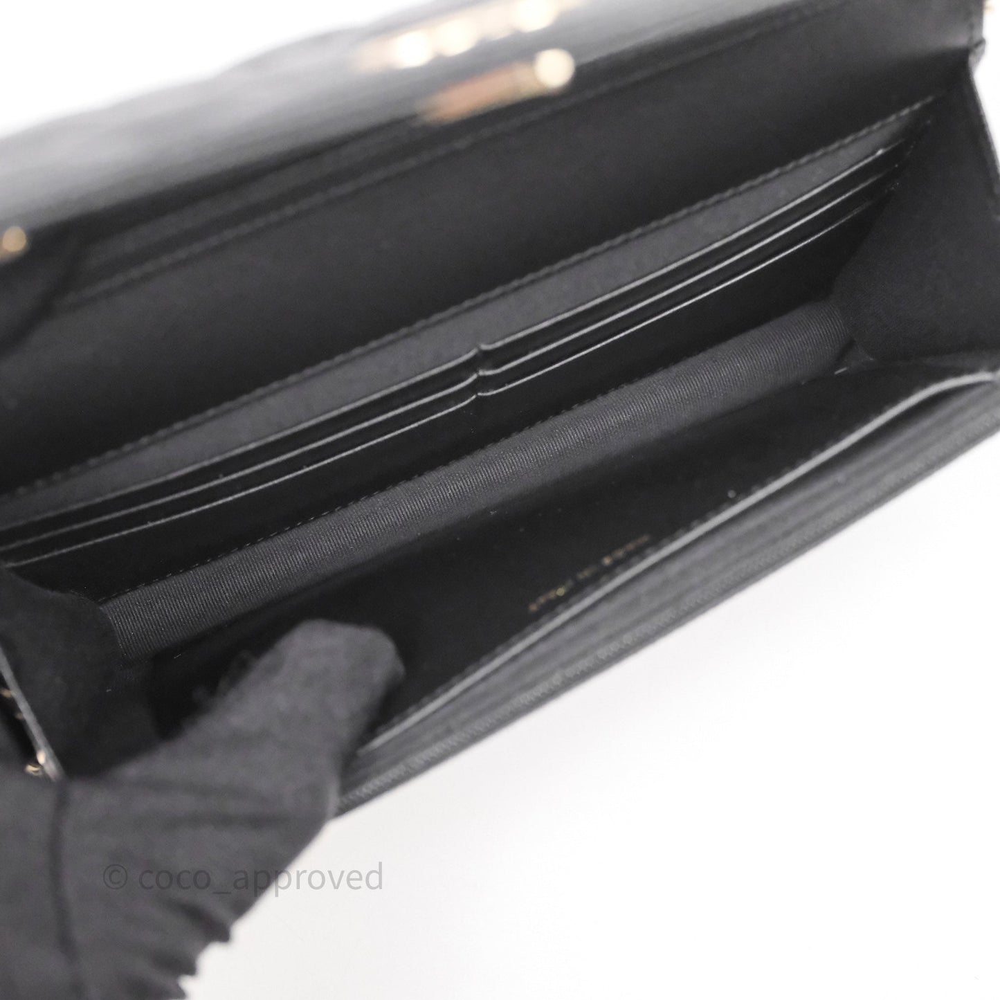Chanel WOC With Ribbon Chain Black Caviar Gold Hardware
