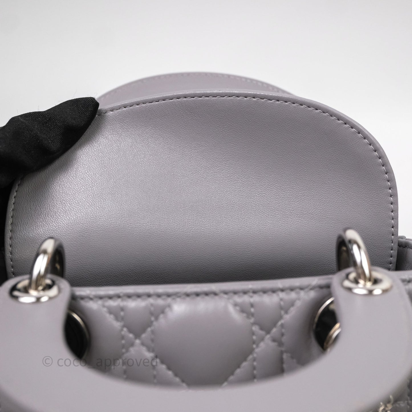 Christian Dior Mini Lady Dior Lambskin Cannage Grey Silver Hardware