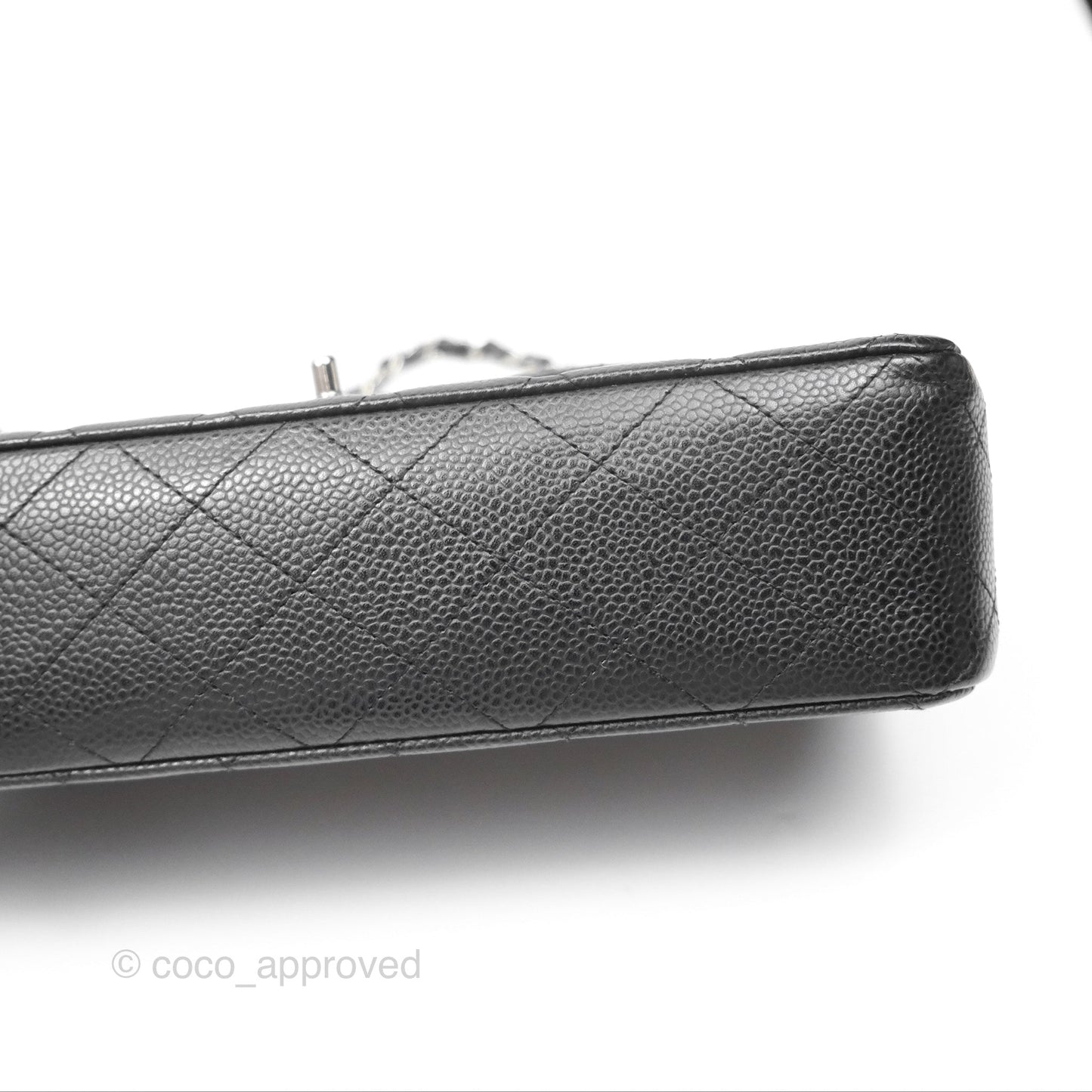 Chanel Classic M/L Medium Flap Quilted Black Caviar Silver Hardware