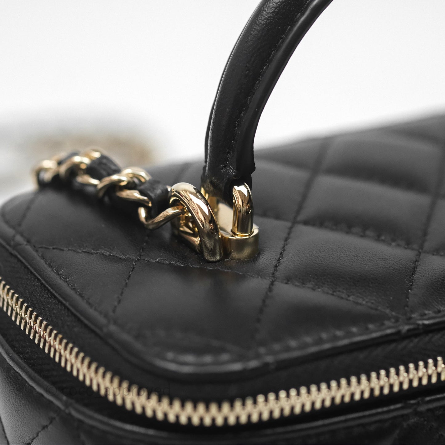 Chanel Classic Vanity Rectangular Top Handle With Chain Black Lambskin Gold Hardware