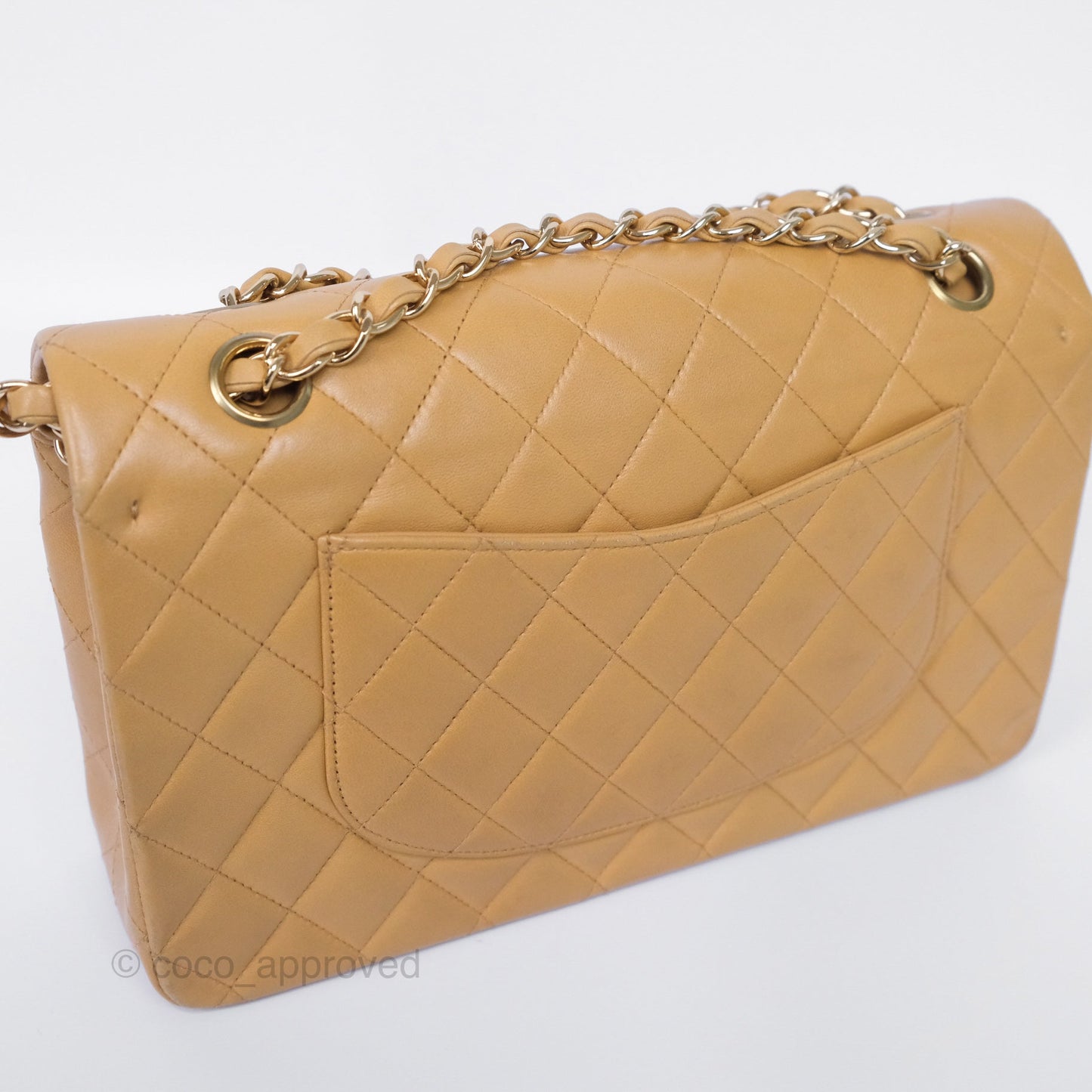 Chanel Classic M/L Medium Flap Quilted Beige Lambskin 24K Gold Hardware