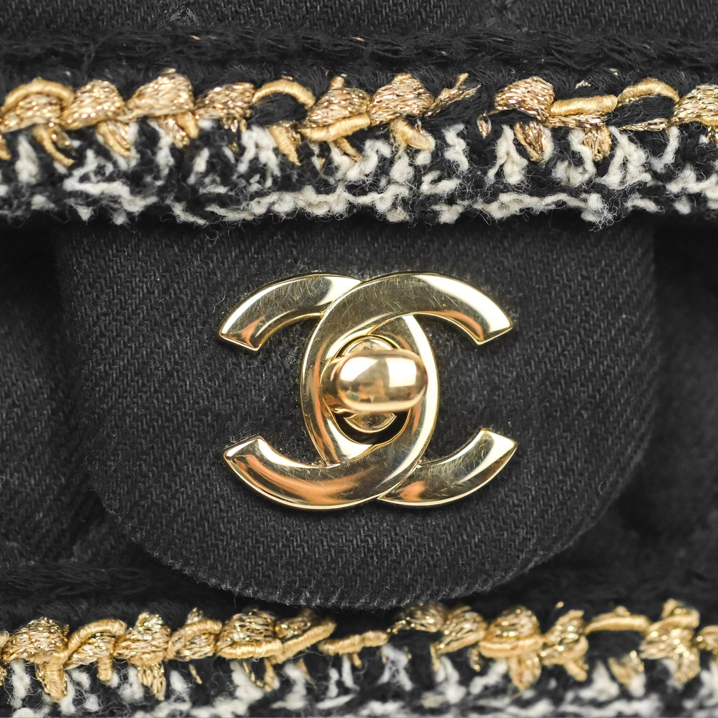 Chanel Mini Rectangular Flap Bag Black Denim Braided Gold Hardware 18A