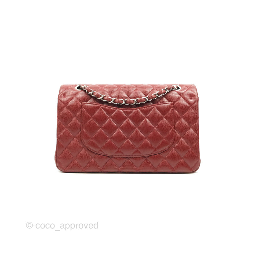 Chanel Classic M/L Medium Double Flap Dark Red Caviar Silver Hardware