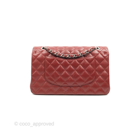 Chanel Classic M/L Medium Double Flap Dark Red Caviar Silver Hardware