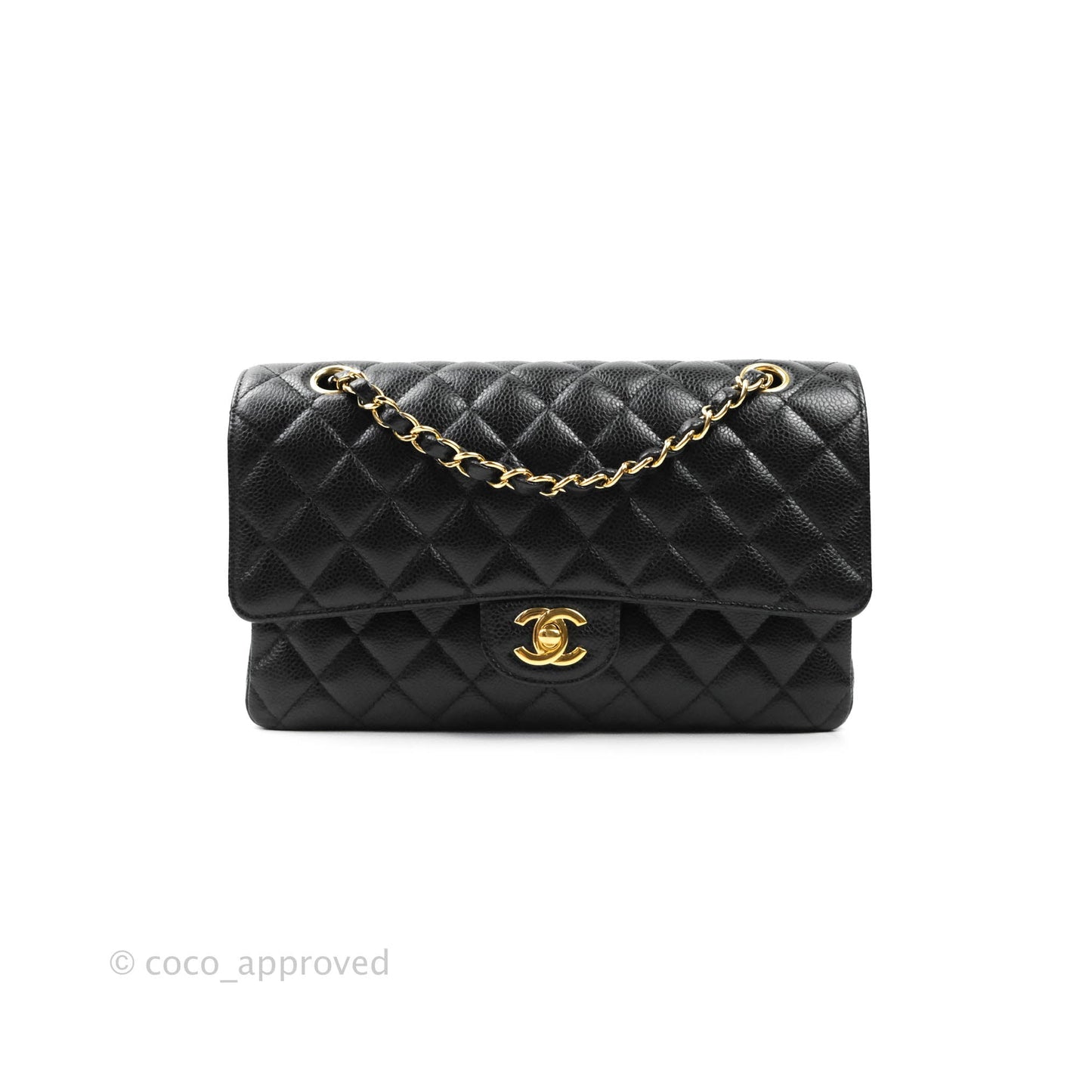 Chanel Quilted M/L Medium Double Flap Black Caviar Gold Hardware