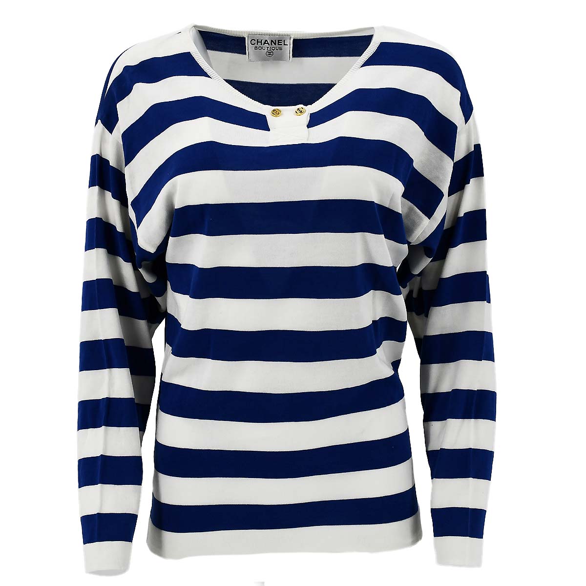 Luxury Chanel Striped Long Sleeve Tops White Blue #38