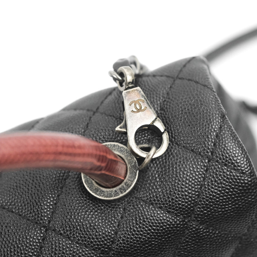 Chanel Medium Coco Handle Quilted Black Caviar Lizard Handle Ruthenium Hardware