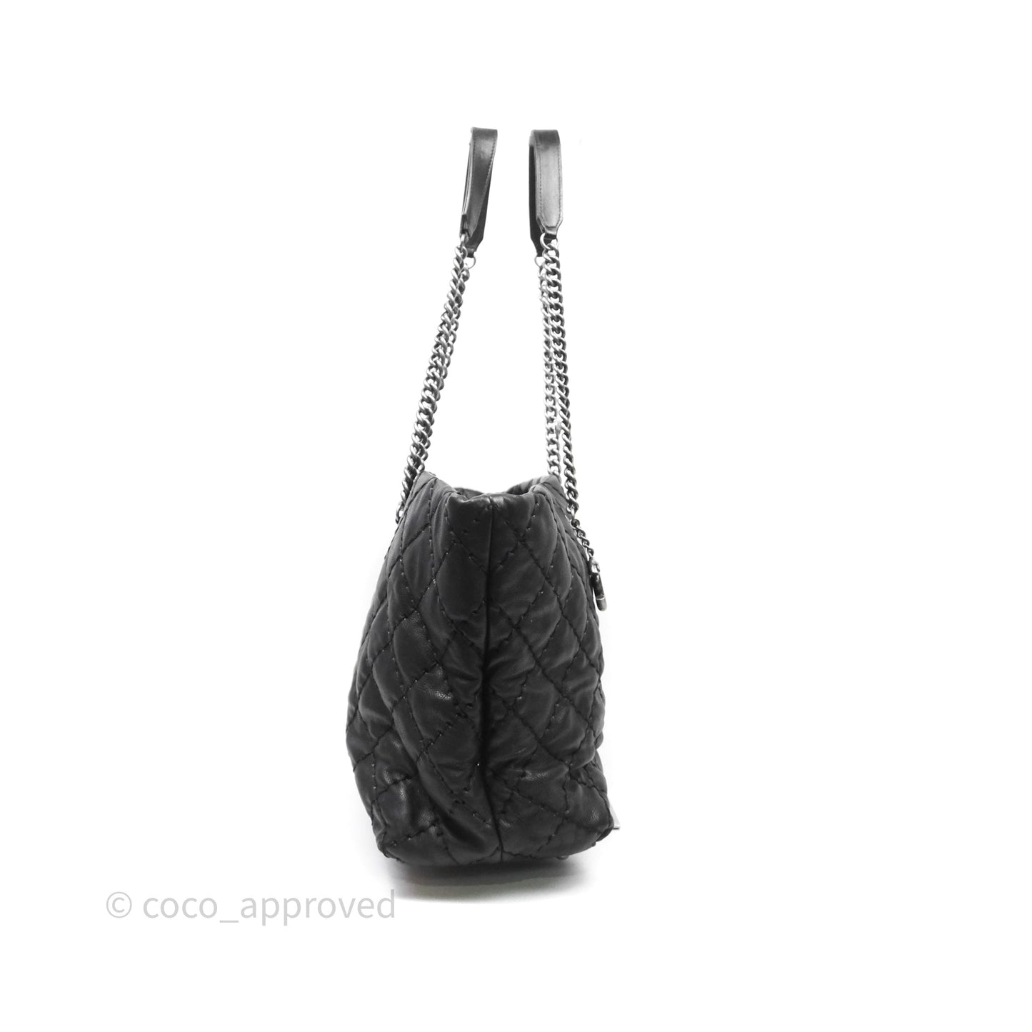 Chanel Ultimate Stitch Shopping Tote Black Calfskin Aged Silver Hardware