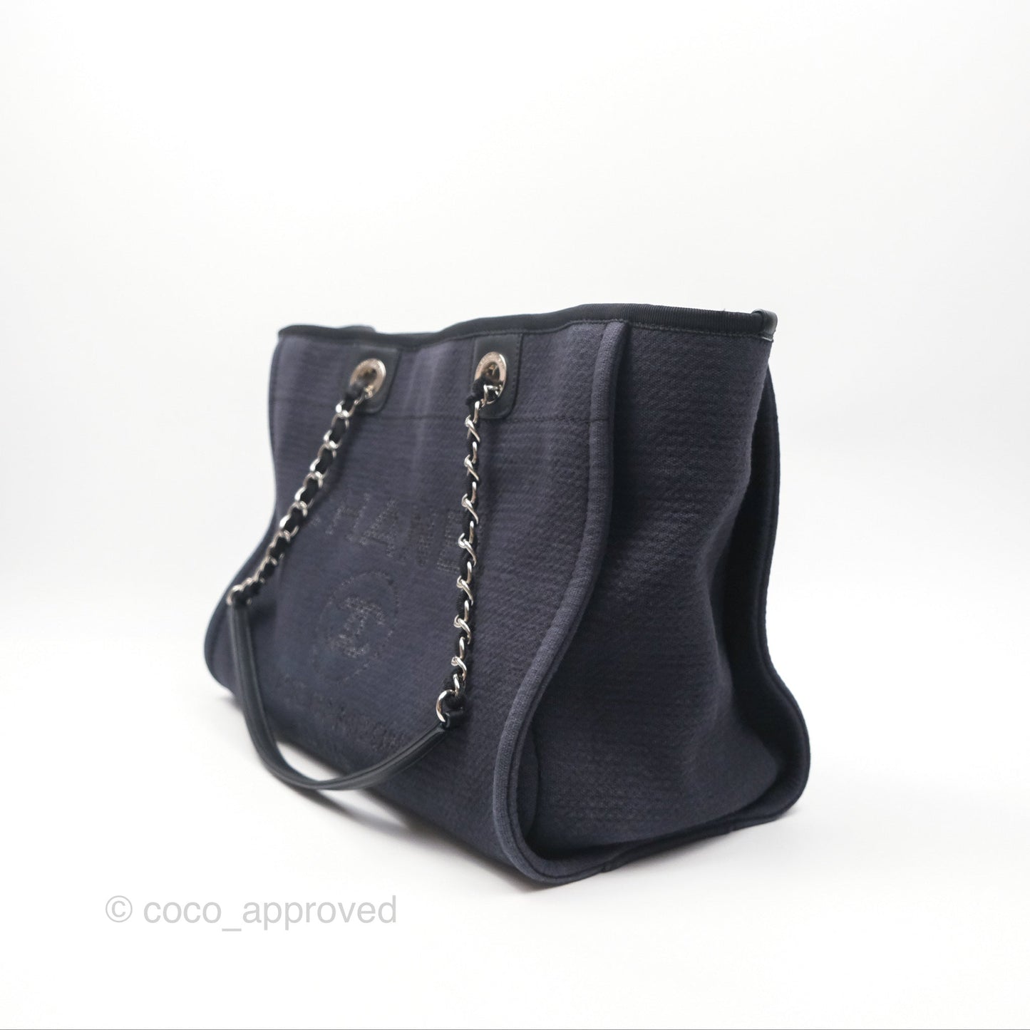 Chanel Medium Deauville Navy Canvas Silver Hardware