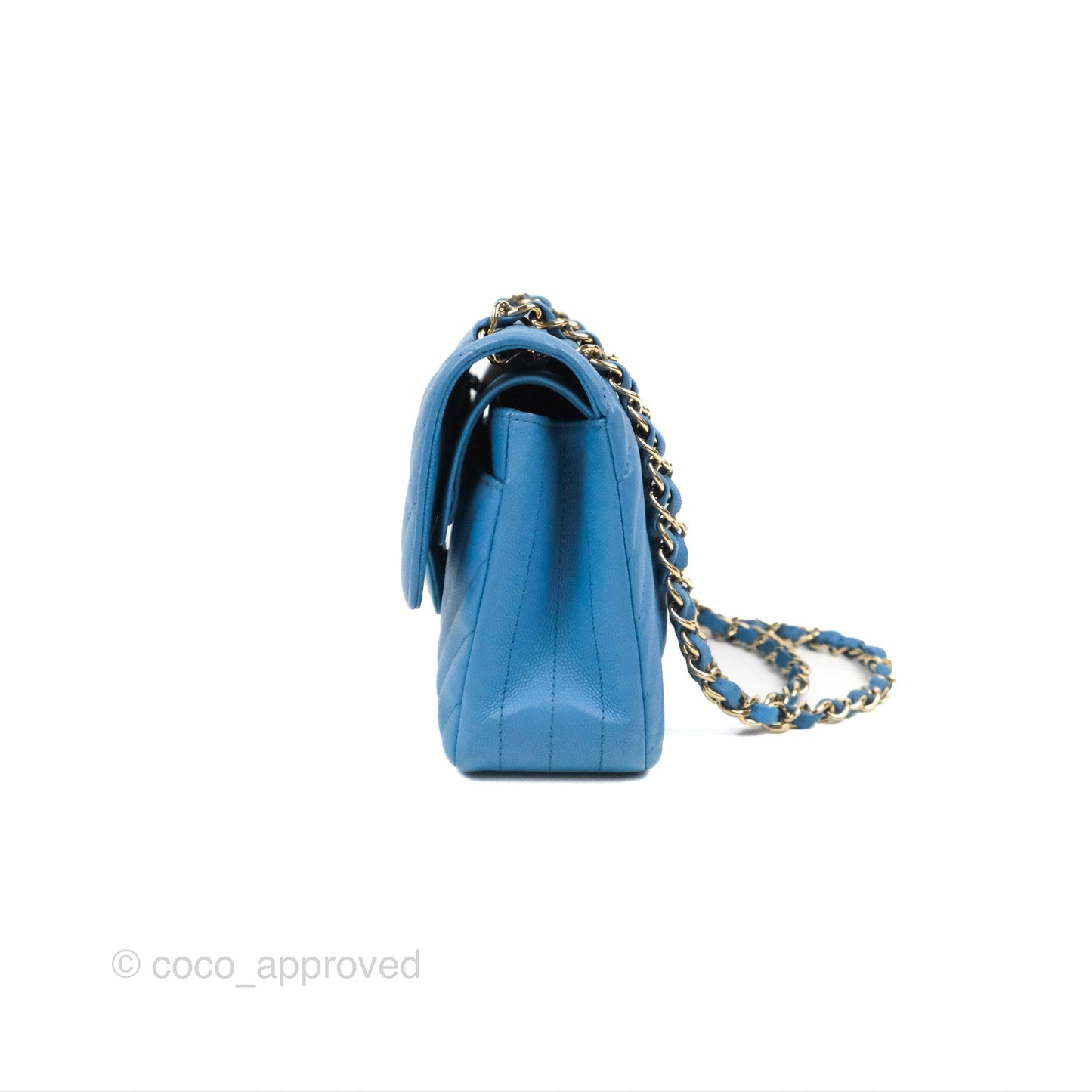 Chanel Small Classic Flap Chevron Blue Caviar Gold Hardware