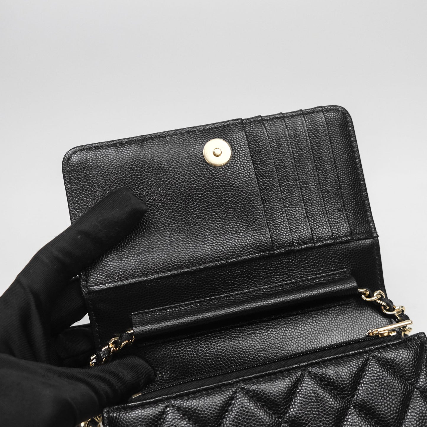 Chanel Quilted Mini Wallet on Chain WOC Black Caviar Gold Hardware