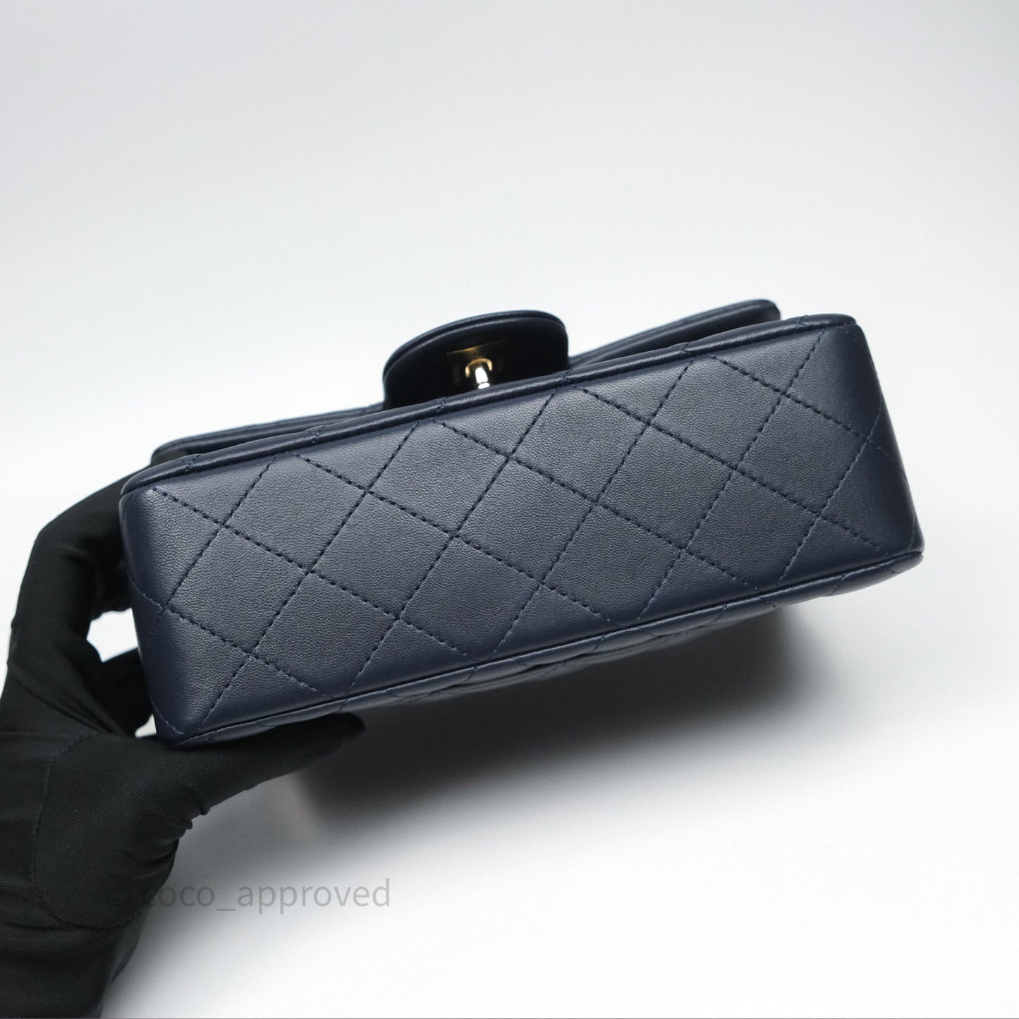 Chanel Top Handle Mini Rectangular Flap Bag Navy Lambskin Gold Hardware