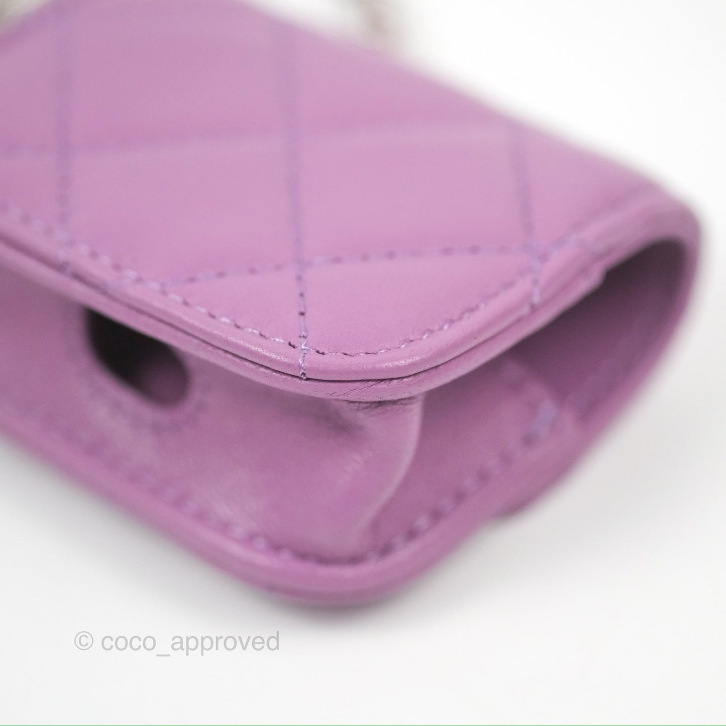 Chanel Quilted Airpods Pro Case with Removable Chain Purple Lambskin Silver Hardware