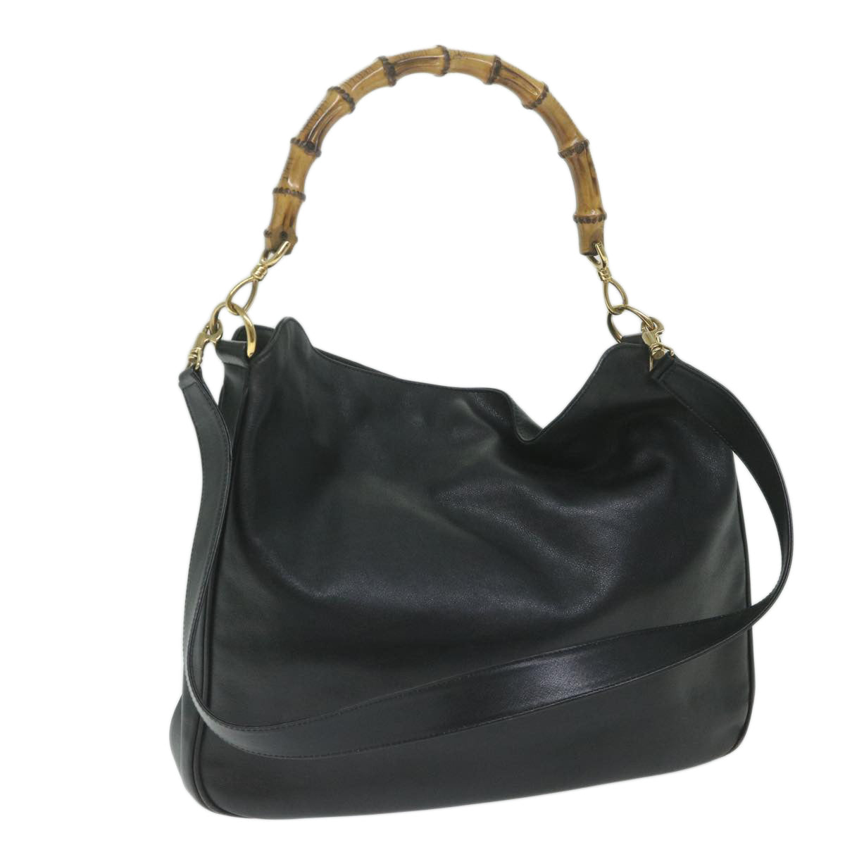 GUCCI Bamboo Shoulder Bag Leather 2way Black 001.1577  63452