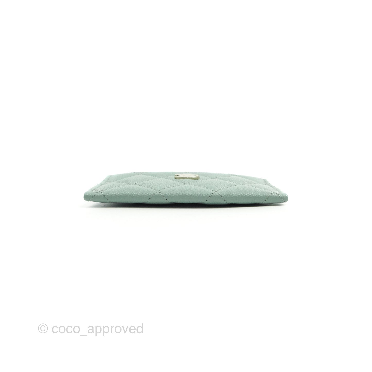 Chanel Classic Flat Card Holder Blue Tiffany Green Caviar Gold Hardware
