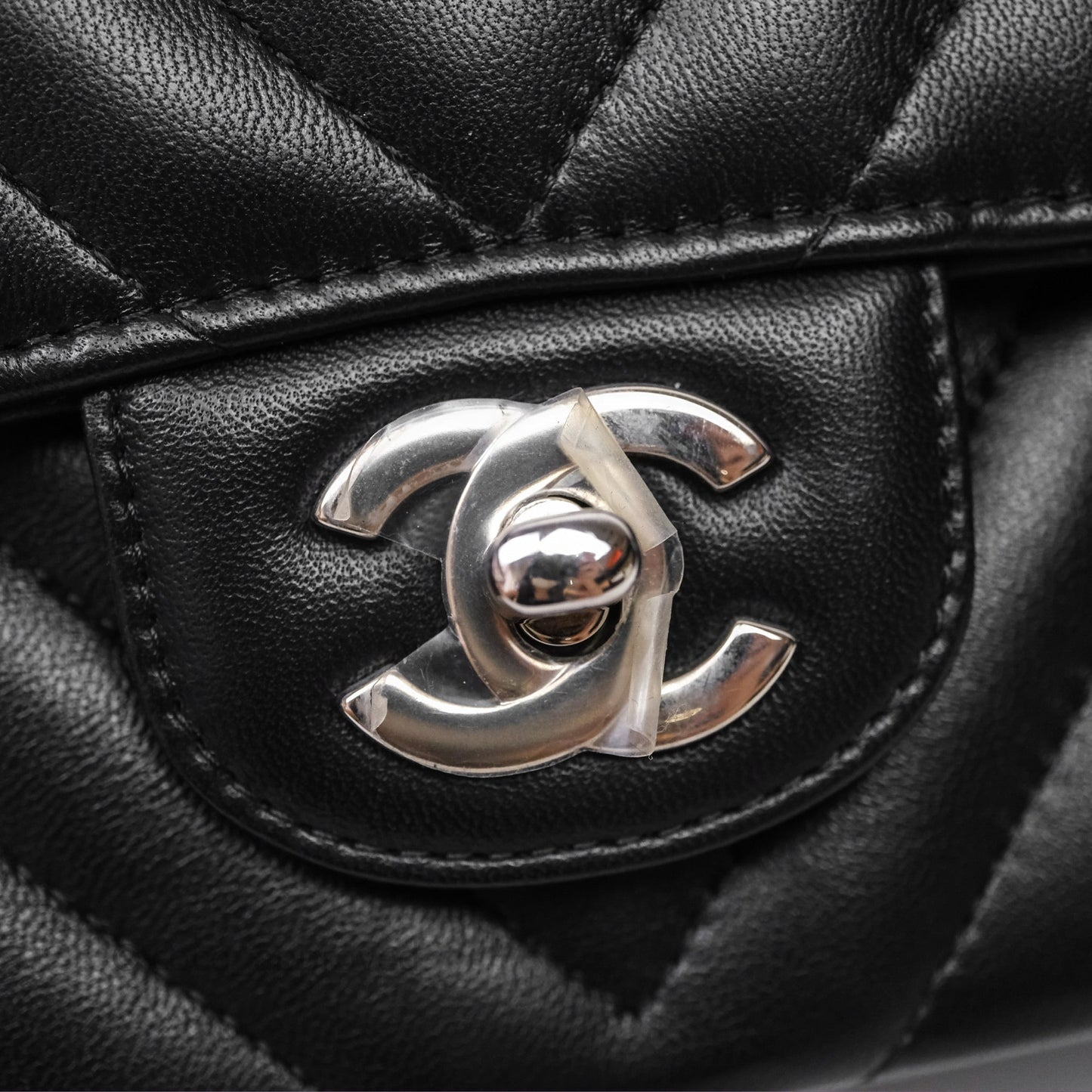 Chanel Classic M/L Medium Flap Chevron Black Lambskin Silver Hardware