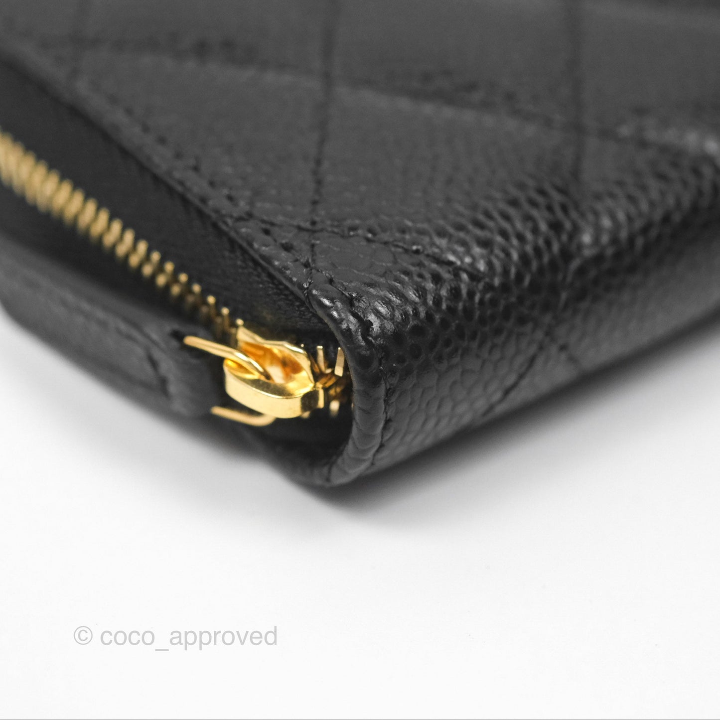 Chanel Quilted Zip Card Holder Black Caviar Gold Hardware