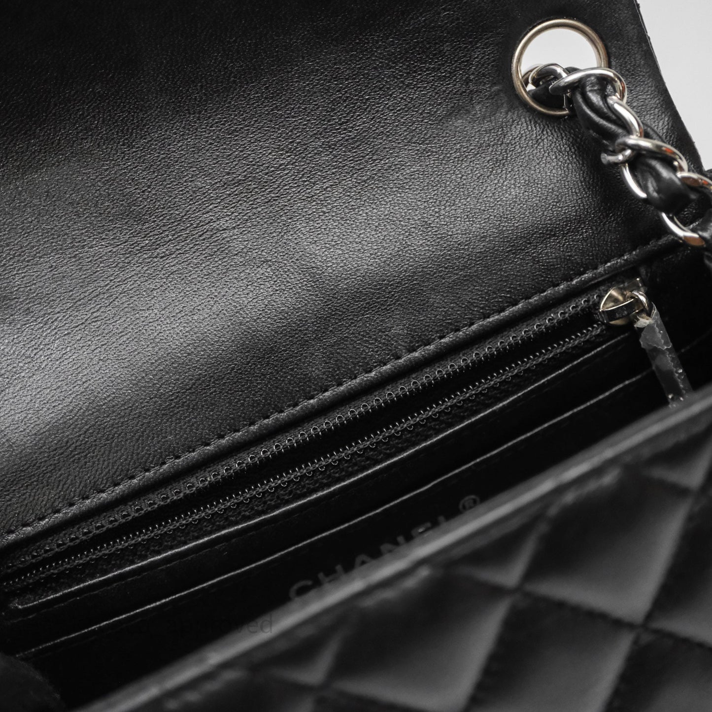 Chanel Mini Square Quilted Black Lambskin Silver Hardware