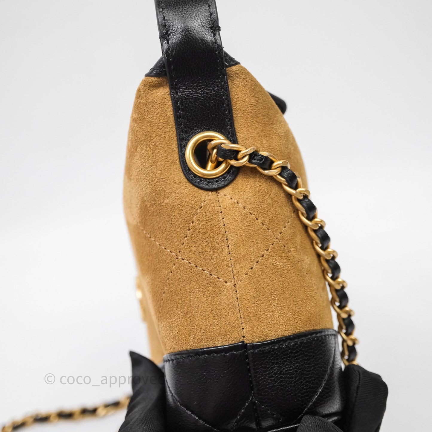 Chanel Hobo with Chain Brown Suede/ Black Calfskin Gold Hardware