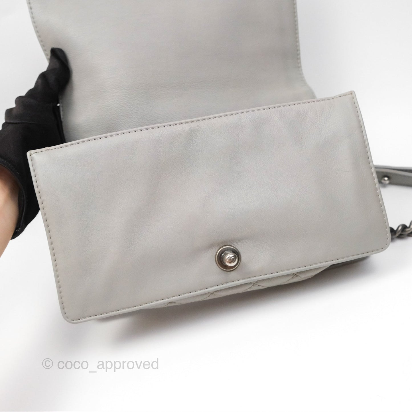 Chanel Medium Boy Reverso Flap Light Grey Calfskin Ruthenium Hardware
