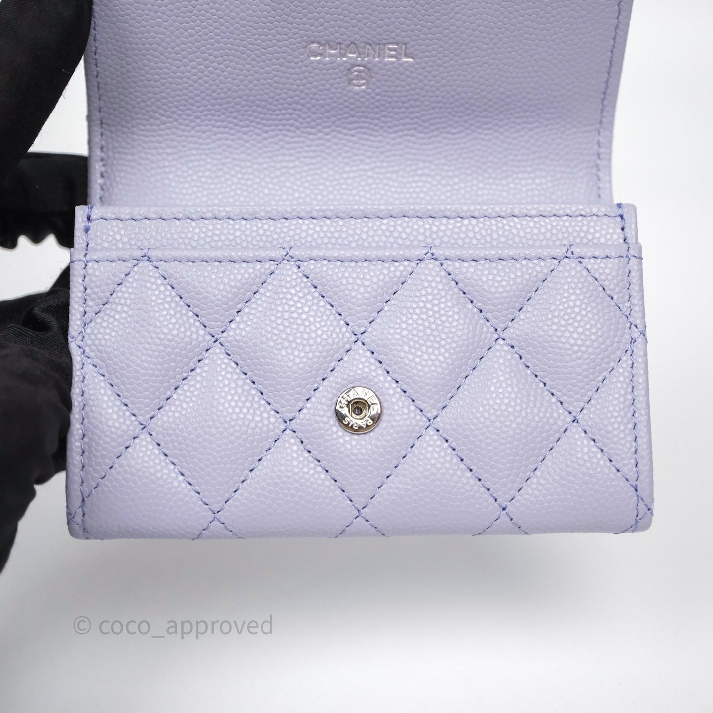 Chanel Quilted Flap Card Holder Lilac Caviar Silver Hardware