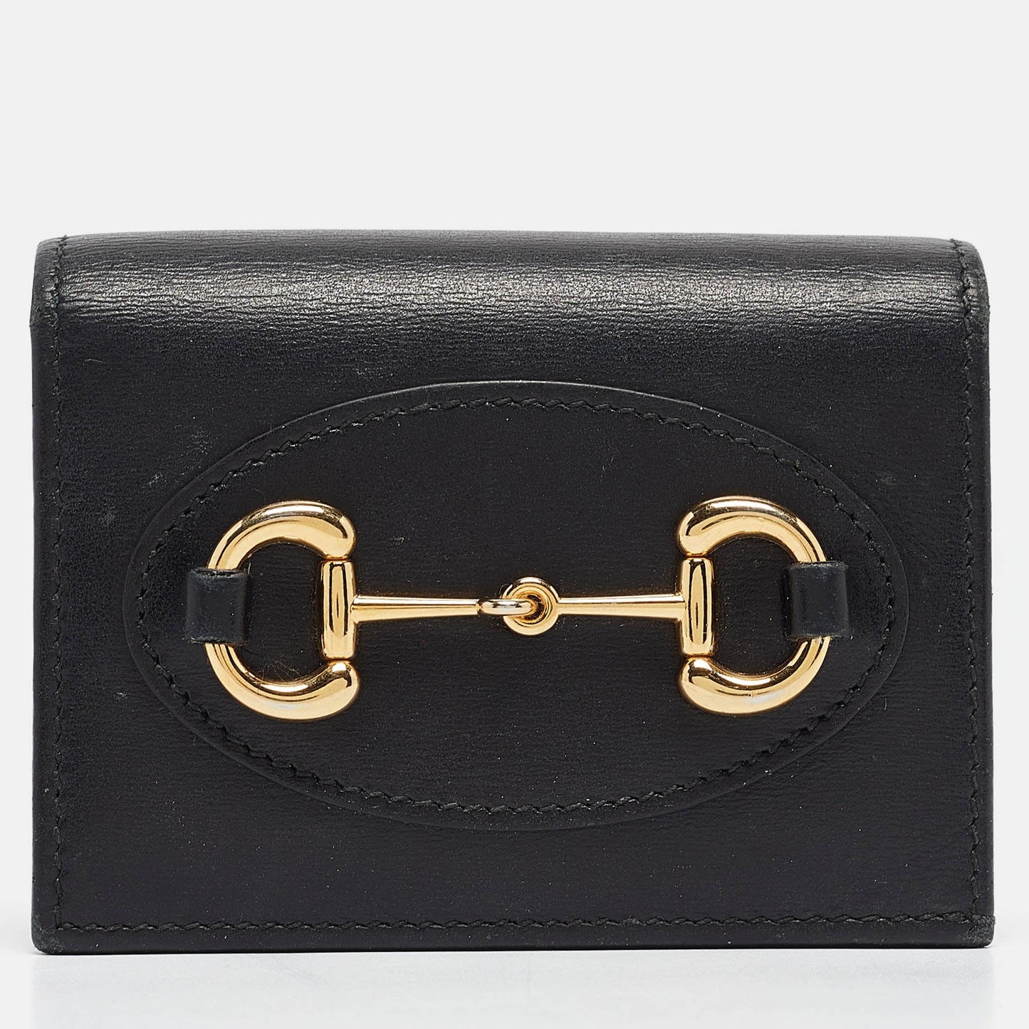 Luxury Gucci Trending 2025 Black Leather Limited Edition Horsebit 1955 Compact Wallet..