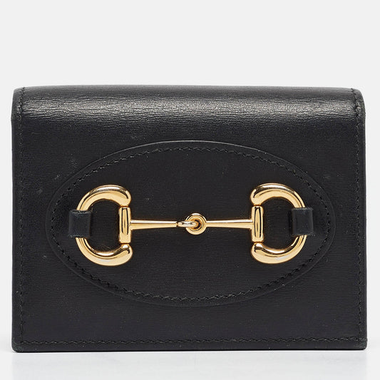 Luxury Gucci Trending 2025 Black Leather Limited Edition Horsebit 1955 Compact Wallet..