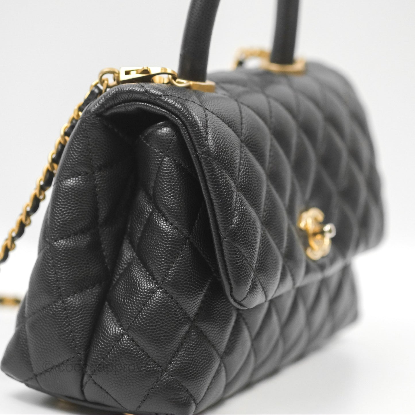 Chanel Small Coco Handle Quilted Black Caviar Gold Hardware