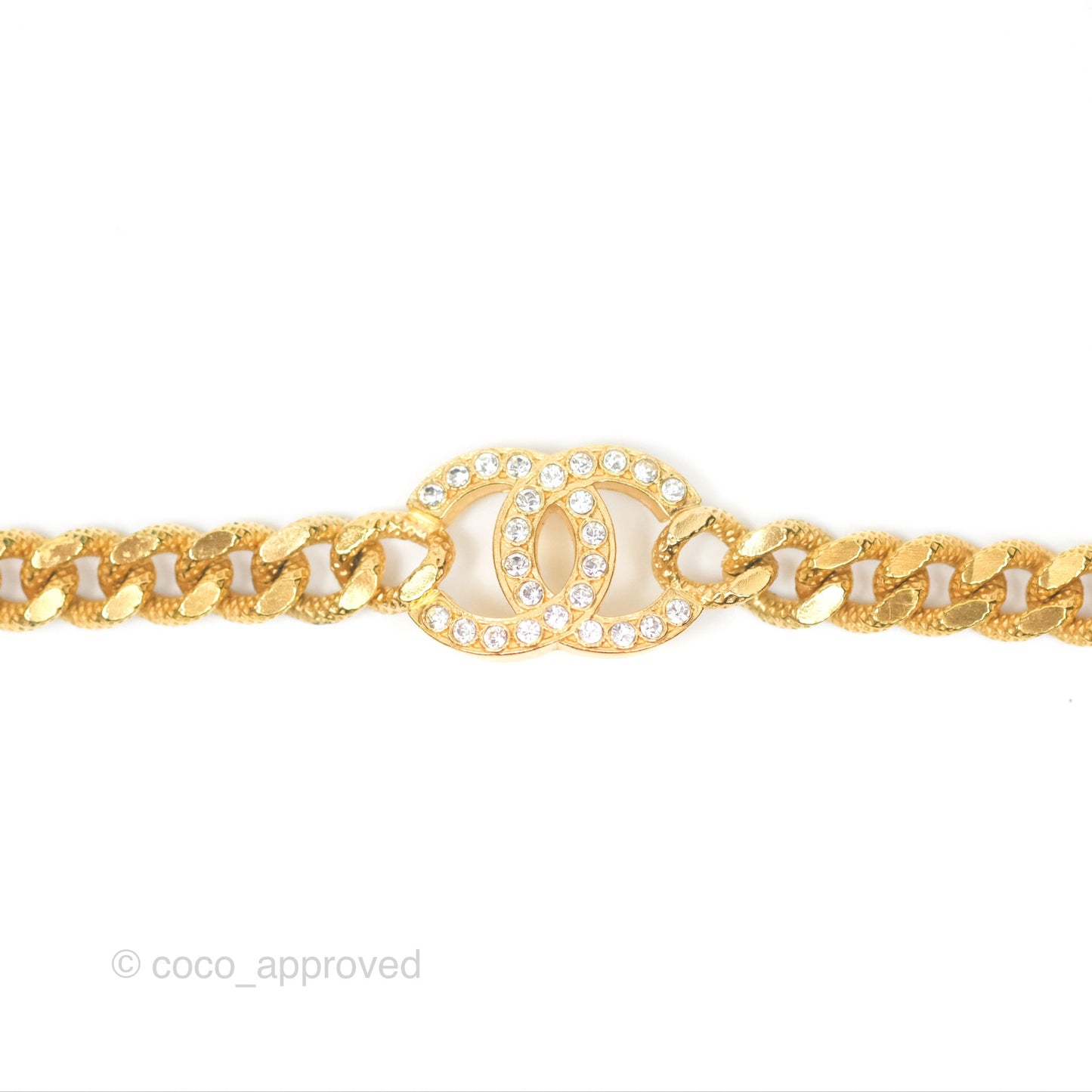 Chanel CC Crystals Chain Necklace Choker Gold Tone 22A