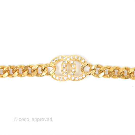 Chanel CC Crystals Chain Necklace Choker Gold Tone 22A