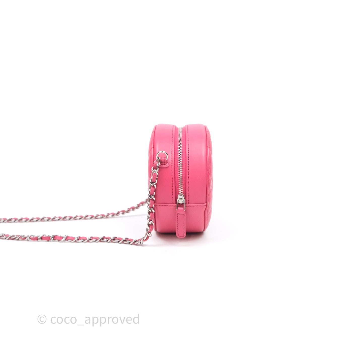 Chanel Quilted Round Clutch With Chain Dark Pink Lambskin Gold Hardware