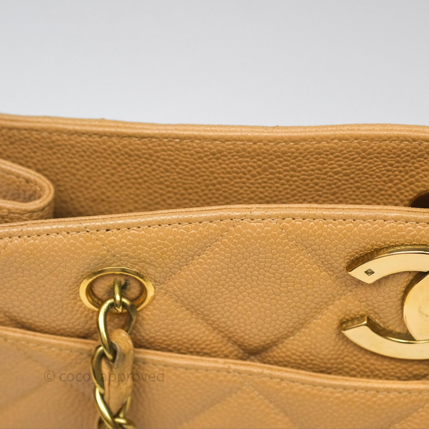 Chanel Vintage CC Quilted Tote Dark Beige Caviar 24K Gold Hardware