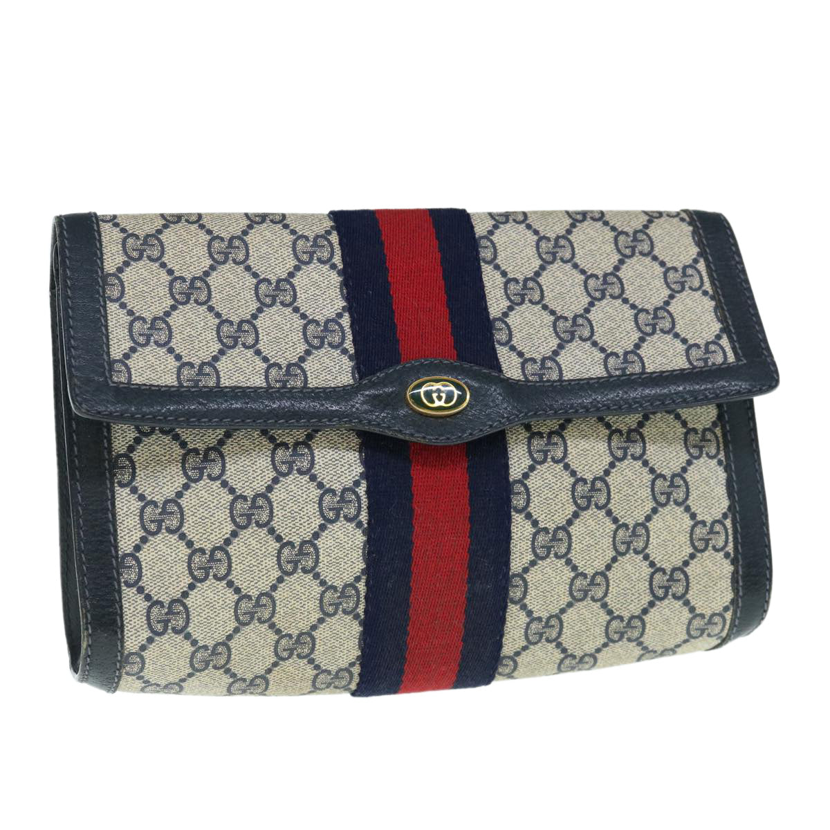 GUCCI GG Supreme Sherry Line Clutch Bag Navy Red 89 01 006  63552