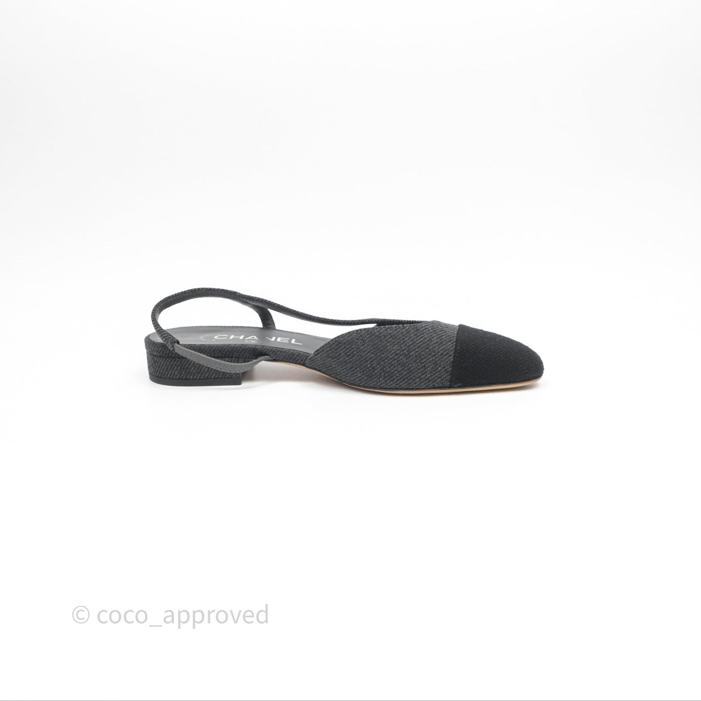 Chanel Classic Slingback Black/Grey Tweed Size 36